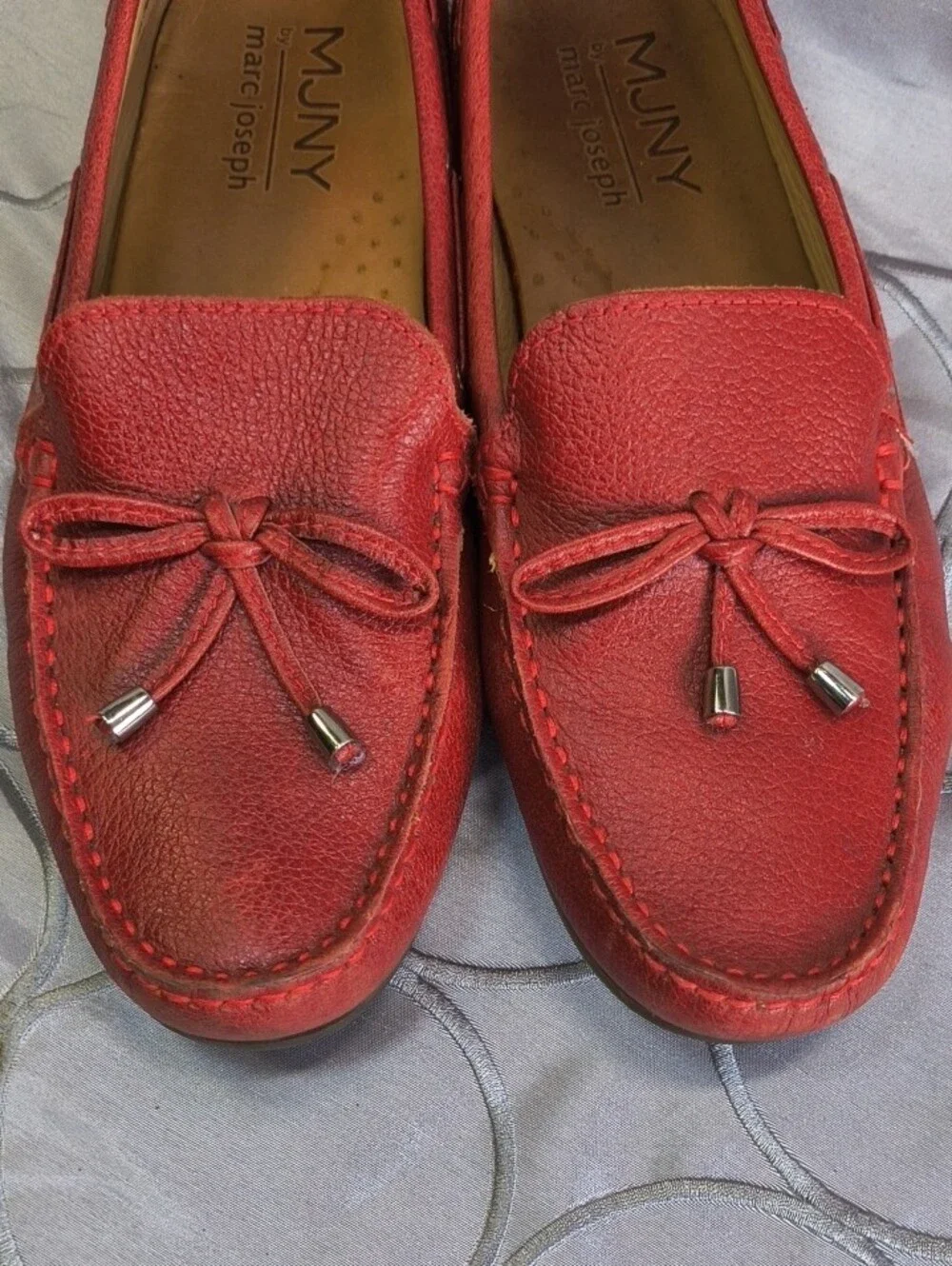 MJNY Marc 7003 Joseph Red All Leather Tie-Front Moccasin Loafer RG9 AB